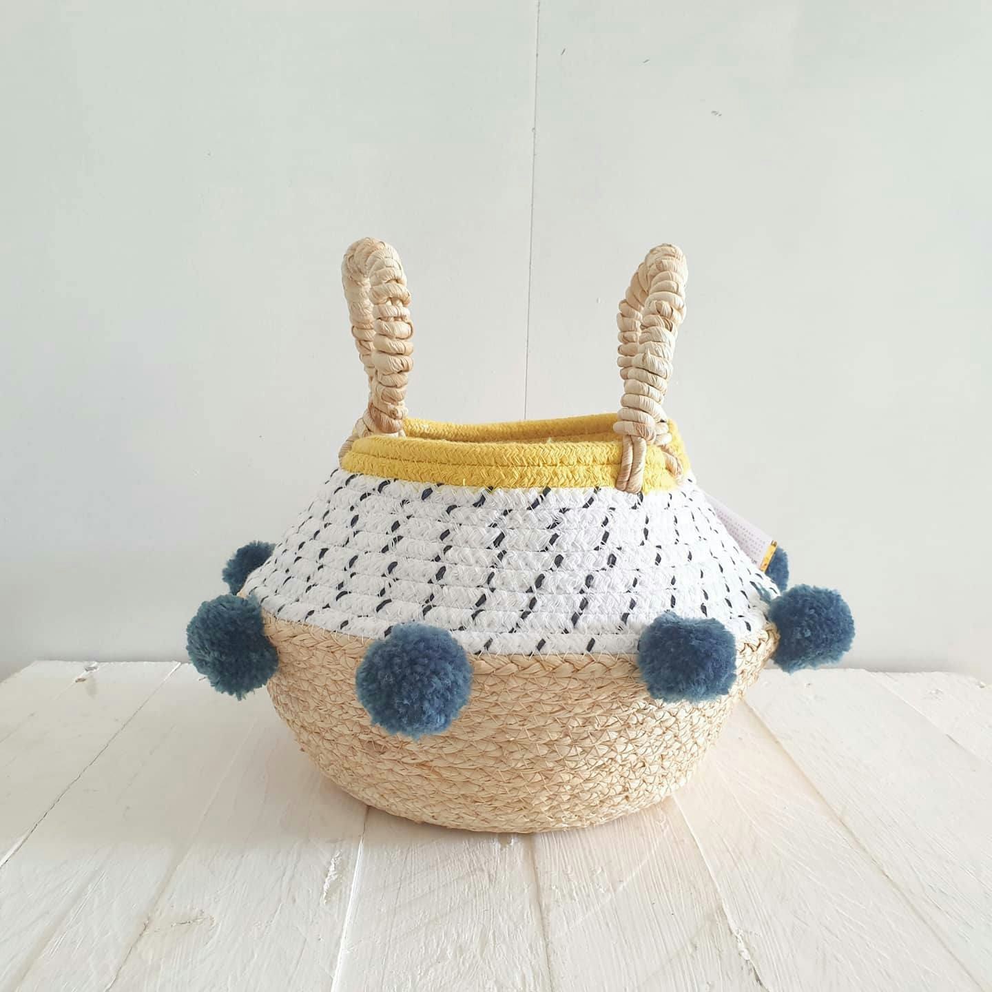 Grey Pom Pom Rope Basket by