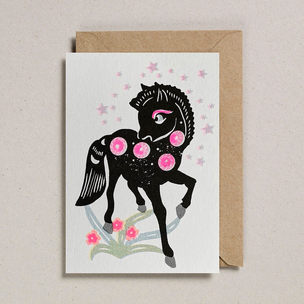 Black Pony Greetings Card by Petra Boase