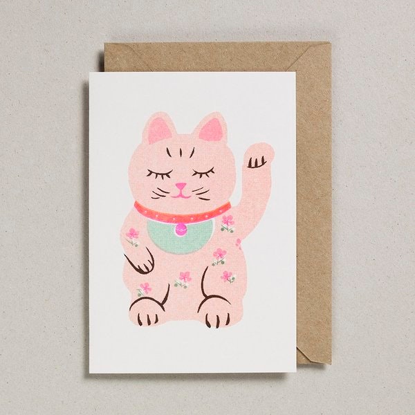 Lucky Cat Greetings Card by Petra Boase