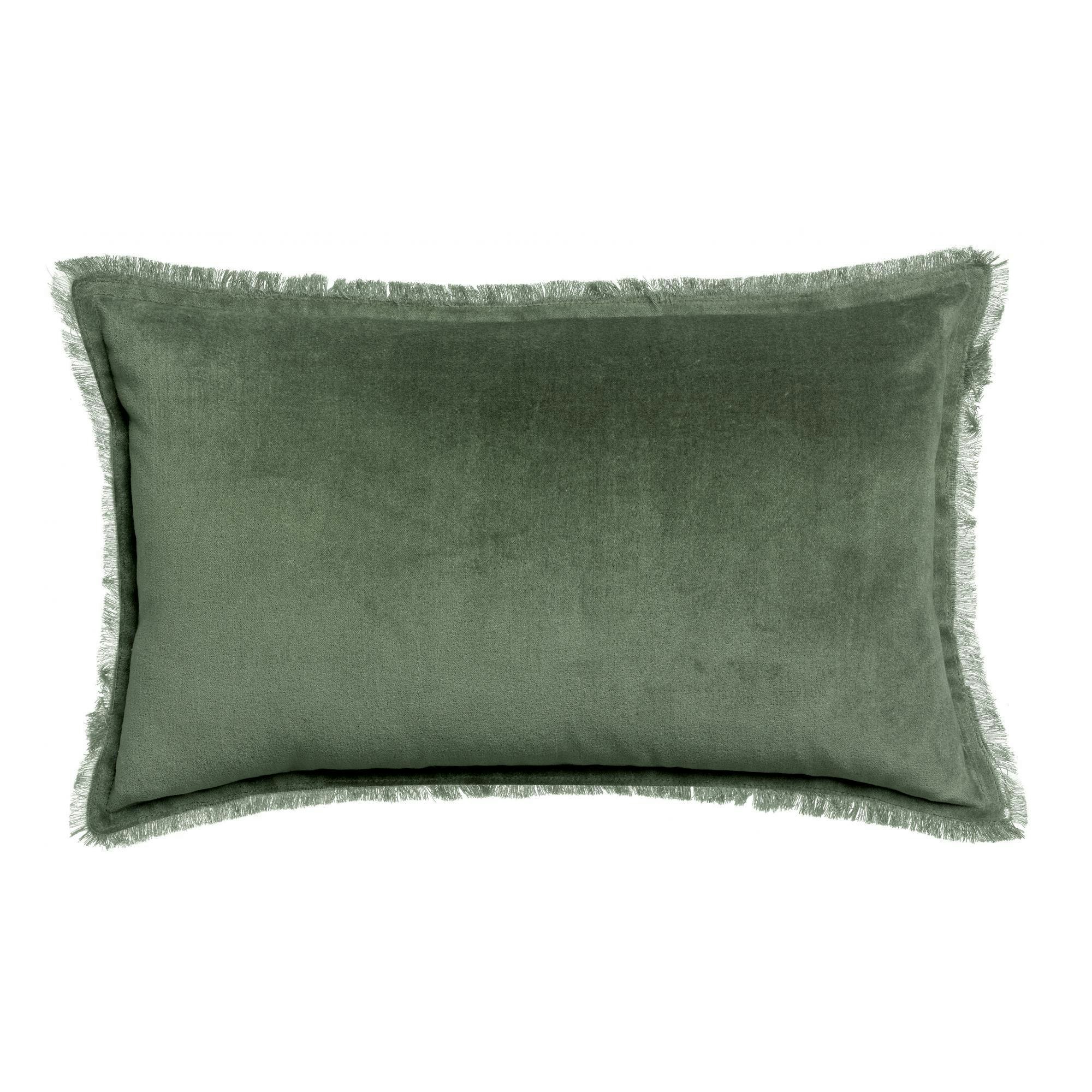 Fara Velvet Fringed Cushion, Thyme 30x50 by Vivaraise