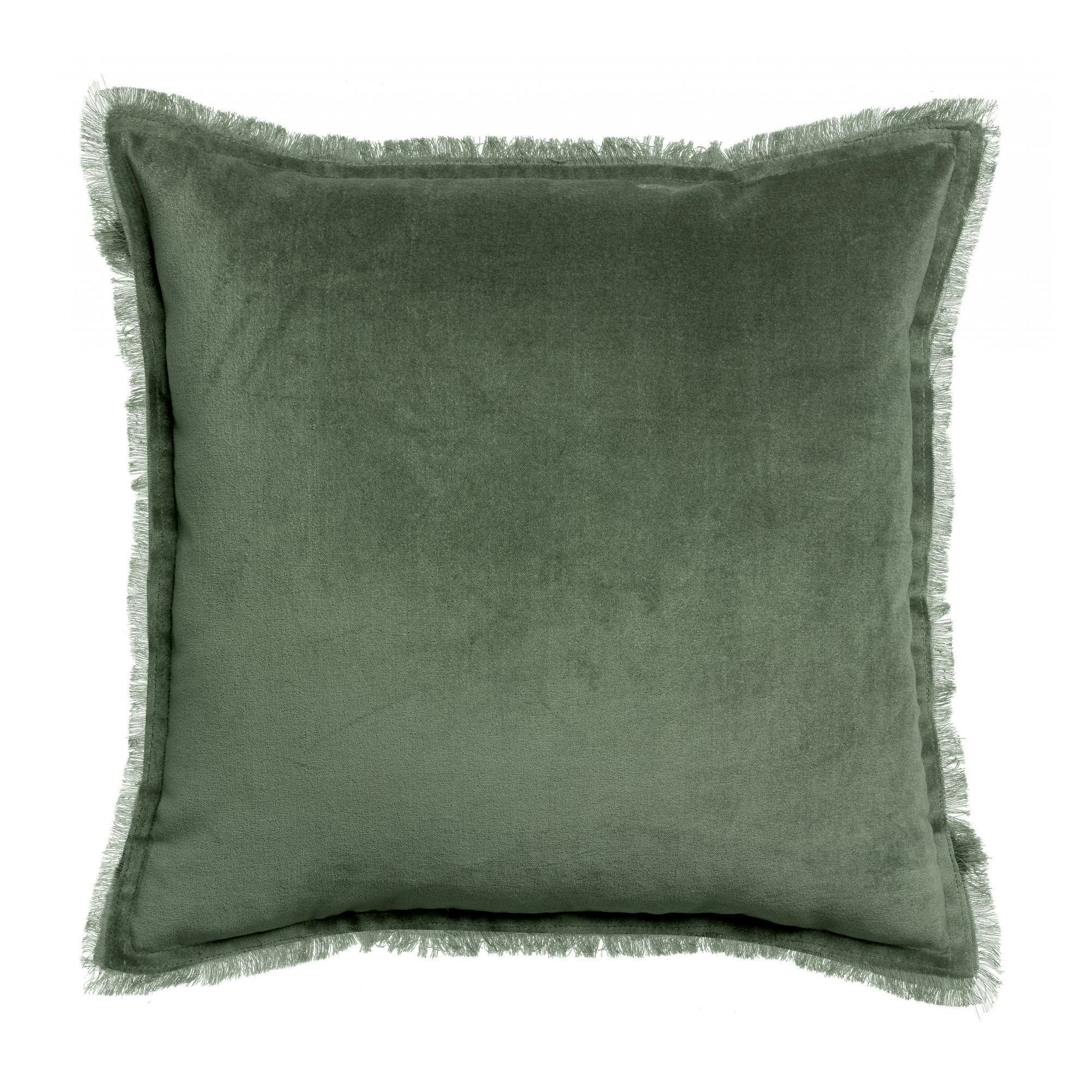 Fara Velvet Fringed Cushion, Thyme 45x45 by Vivaraise