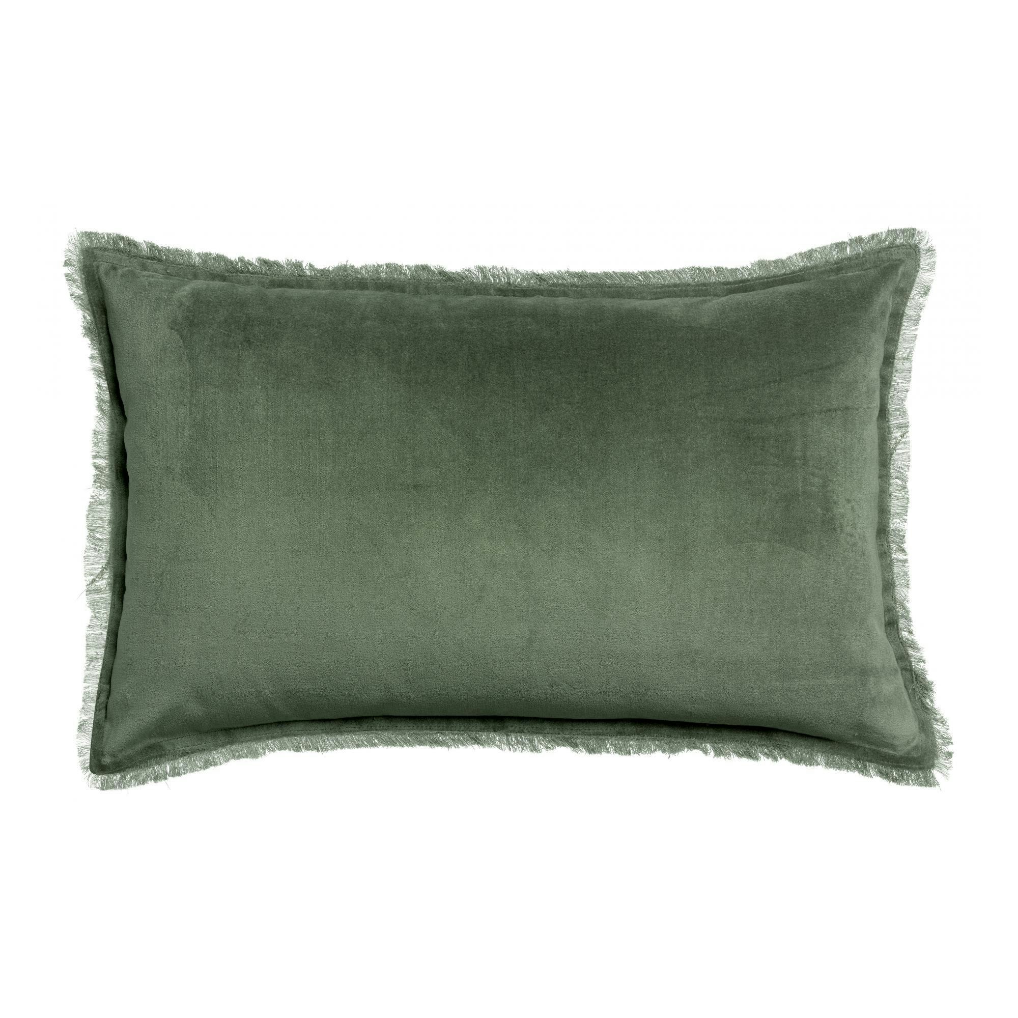 Fara Velvet Fringed Cushion, Thyme 40x65 by Vivaraise