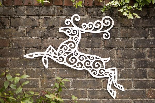 White Leaping Reindeer Wall Decoration by London Ornaments