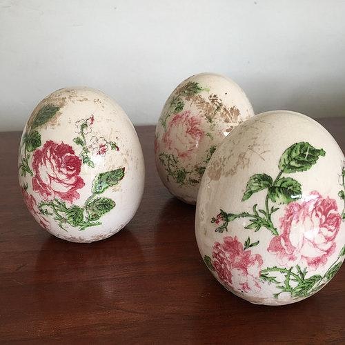 Small Distressed Pink Rose Vintage Egg by Chic Antique