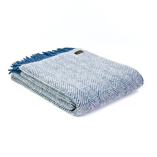 Herringbone Ink And Silver Grey Pure New Wool Blanket by Tweedmill