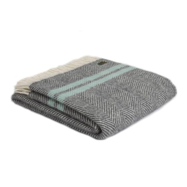 Fishbone Slate And Ocean Pure New Wool Blanket by Tweedmill