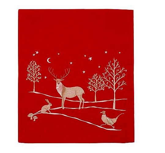 Red Embroidered Stag Table Runner by Waltons of Yorkshire