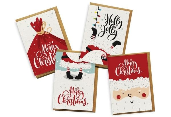 Santa Christmas Cards 4 Pack Seed Paper Card by Little Green Papershop