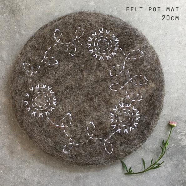Felt Sashiko Pot Mat Floral Brown by East of India