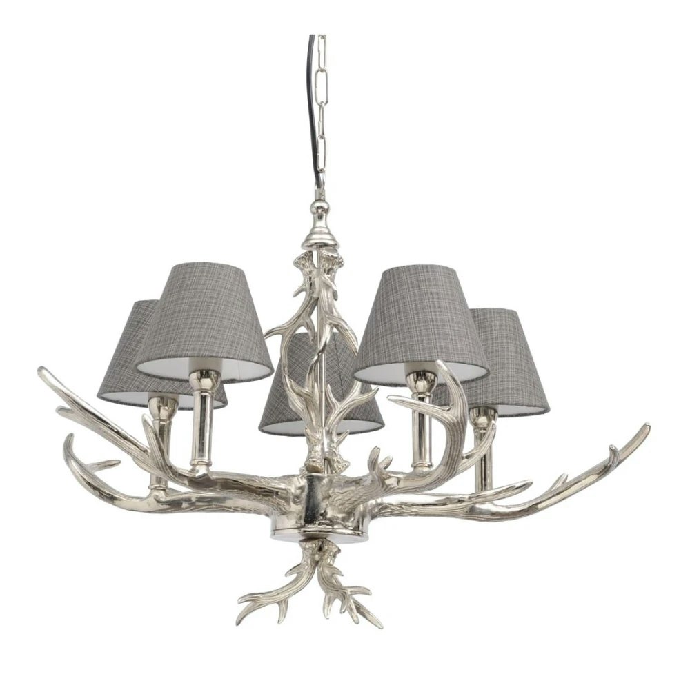 Libra Antler Chandelier Nickel by The Libra Company