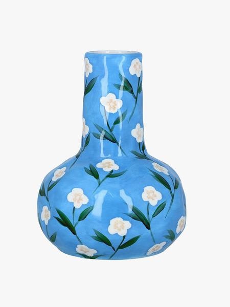 Blue Painted Flowers Ceramic Vase – Large by Gisela Graham