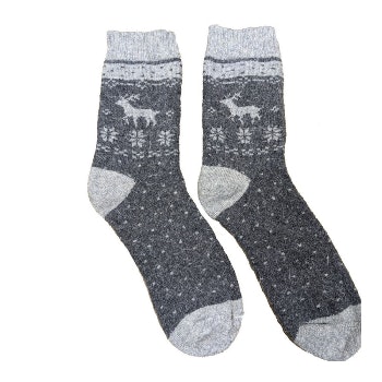Grey Reindeer Men's Wool Blend Socks by Joya