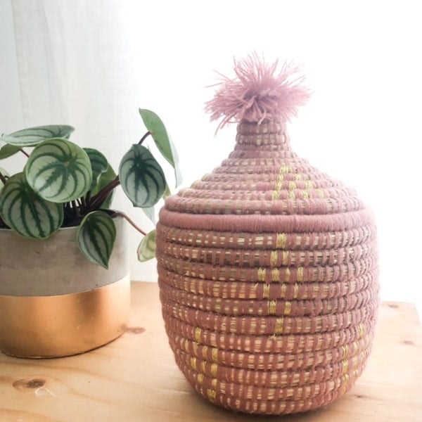 Small Pink & Gold Berber Bread Basket by Beldi Maison