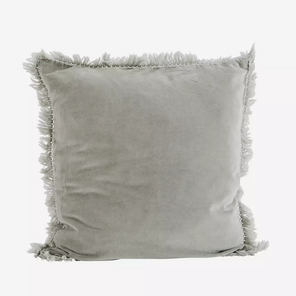 Velvet Cushion with Fringes Light Grey by Madam Stoltz