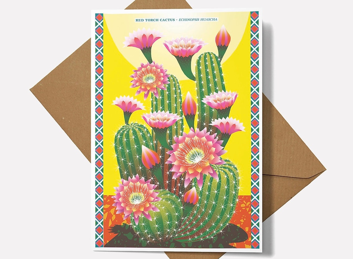 Red Torch Cactus Greetings Card by Printer Johnson