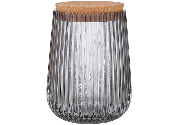 Large Ribbed Glass Storage Jar With Cork Lid - 15cm Grey by Distinctly Living