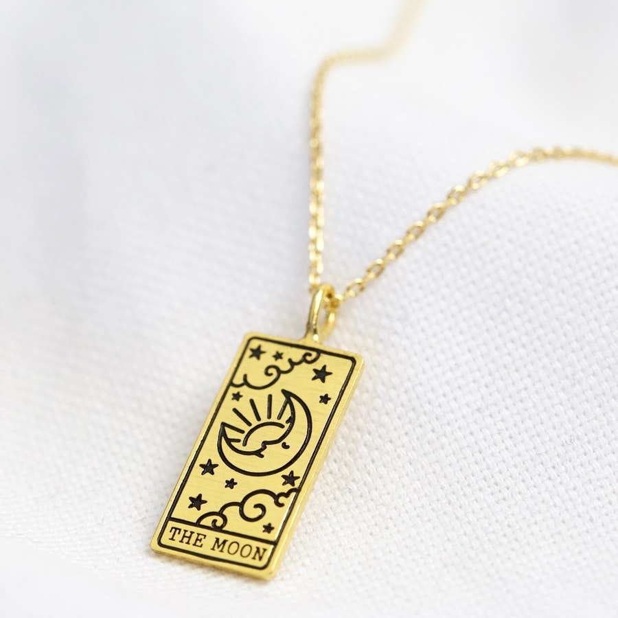Gold The Moon Tarot Card Pendant Necklace by Lisa Angel