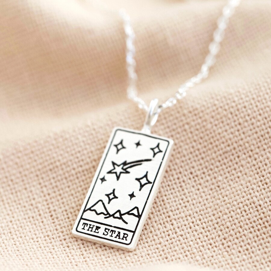 Silver The Star Tarot Card Pendant Necklace by Lisa Angel