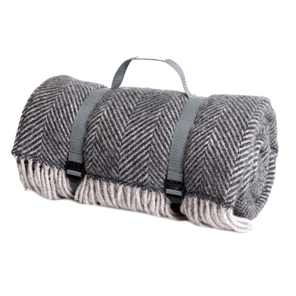 Polo Picnic Rug In Charcoal Herringbone by Camperdown Lane
