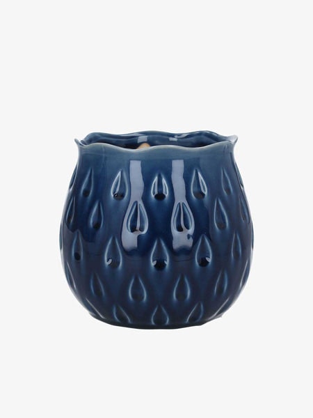 Navy Ceramic Teardrop Pot Cover Large by Gisela Graham