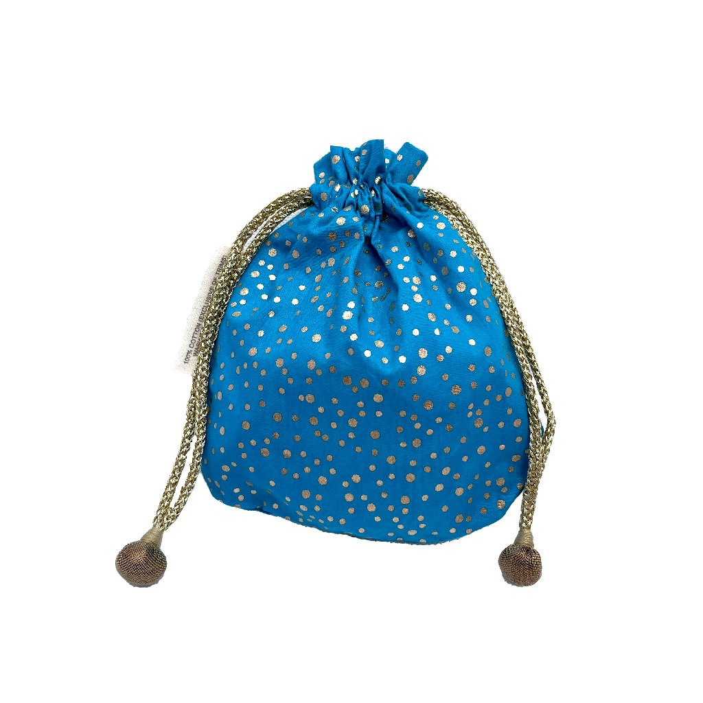 Small Fabric Drawstring Gift Bag Turquoise by Paper Mirchi