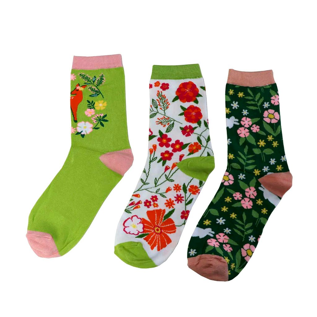 Women's Woodland Patterned Bamboo Socks Gift Set by Miss Shorthair