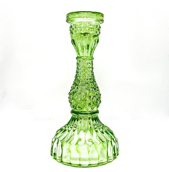 Large Pressed Glass Candlestick - Green by Terrace and Garden