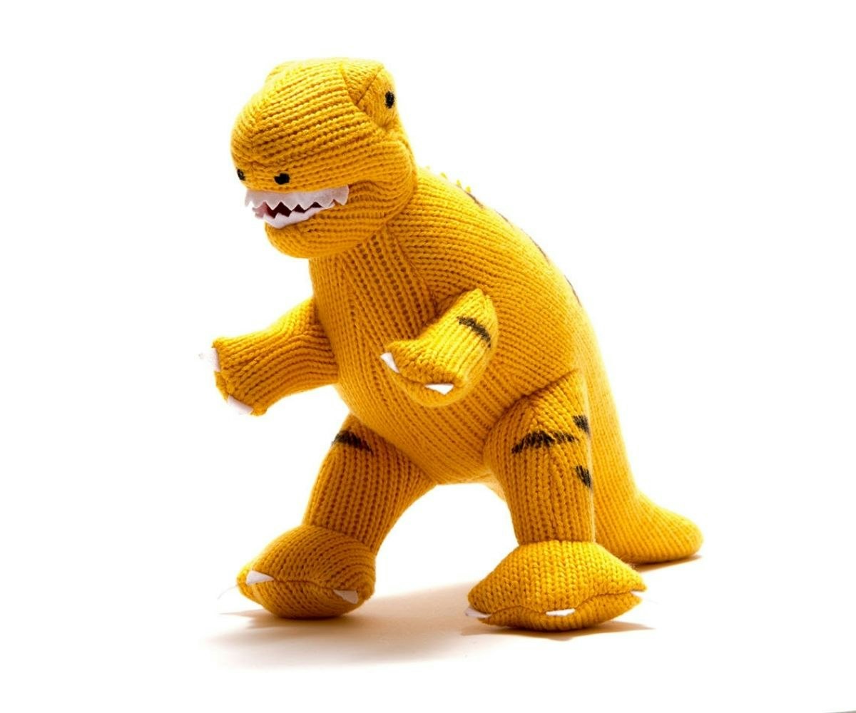 Knitted T Rex Soft Toy in Yellow by Best Years