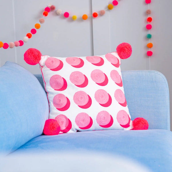 Letterpops Embroidered Spot Cushion Pink/coral by Bombay Duck