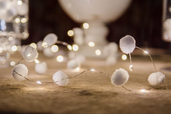 White Galaxy Light Pompom Garland by PomPom Galore