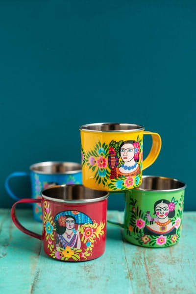 Frida Kahlo Stainless Steel Mugs by Ian Snow