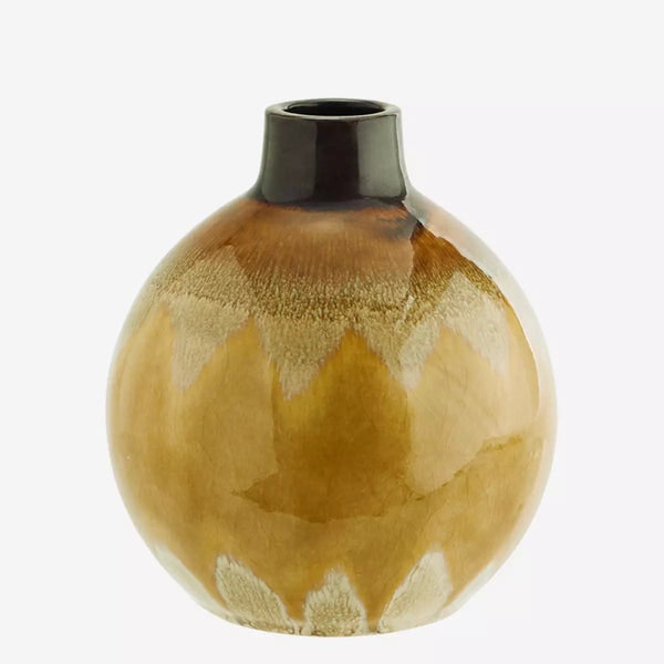 Yellow, Creme and Brown Round Stoneware Vase by Madam Stoltz