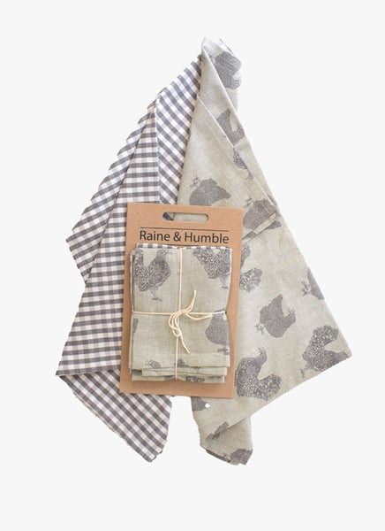 Gingham And Henrietta Tea Towel Set Ash by Raine And Humble