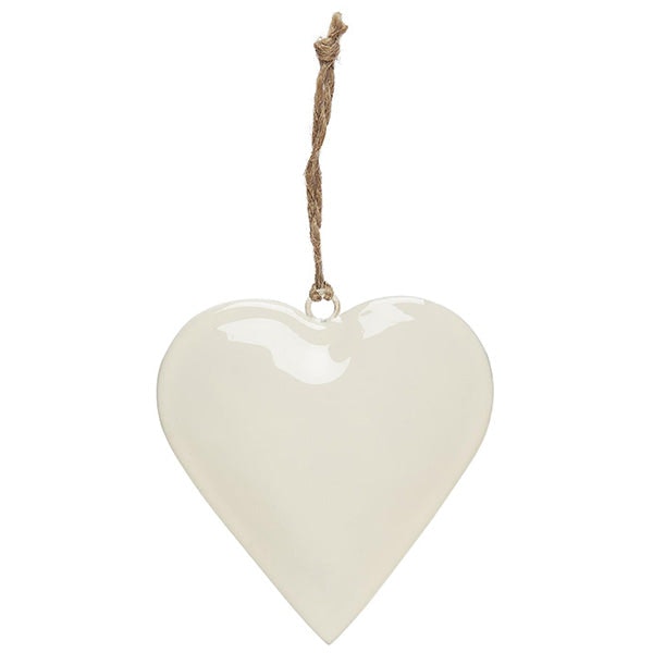 White Metal Heart Decoration With Jute Hanging Large by TUSKcollection