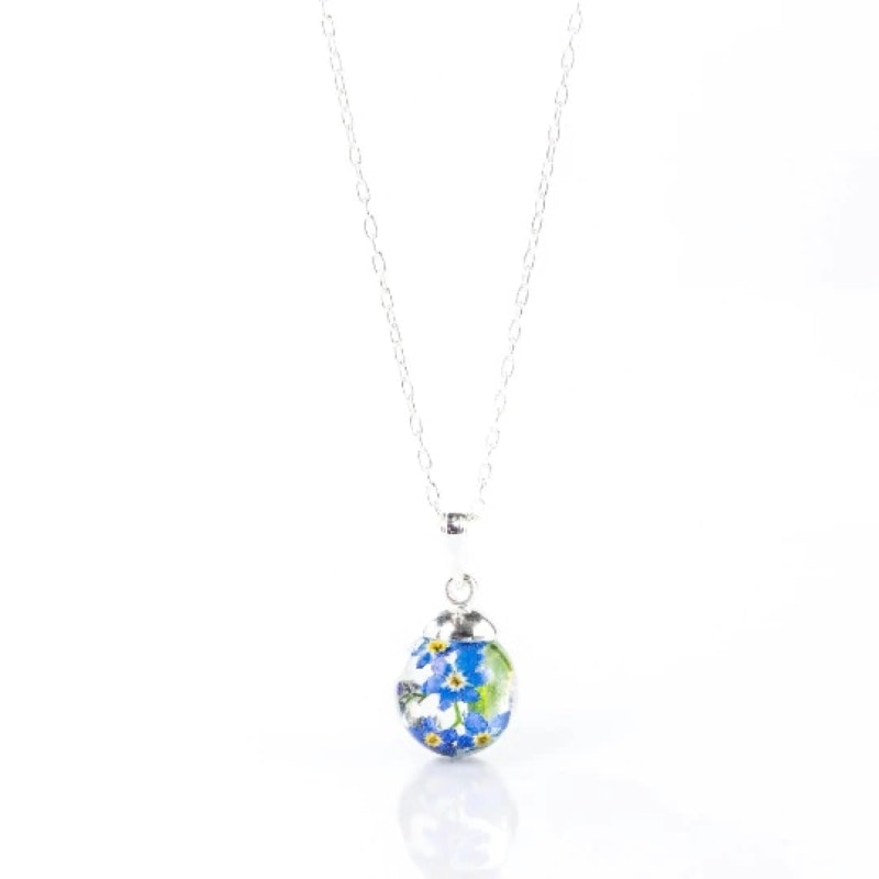 Forget Me Not Resin Sphere Silver Necklace by Botanic Isles