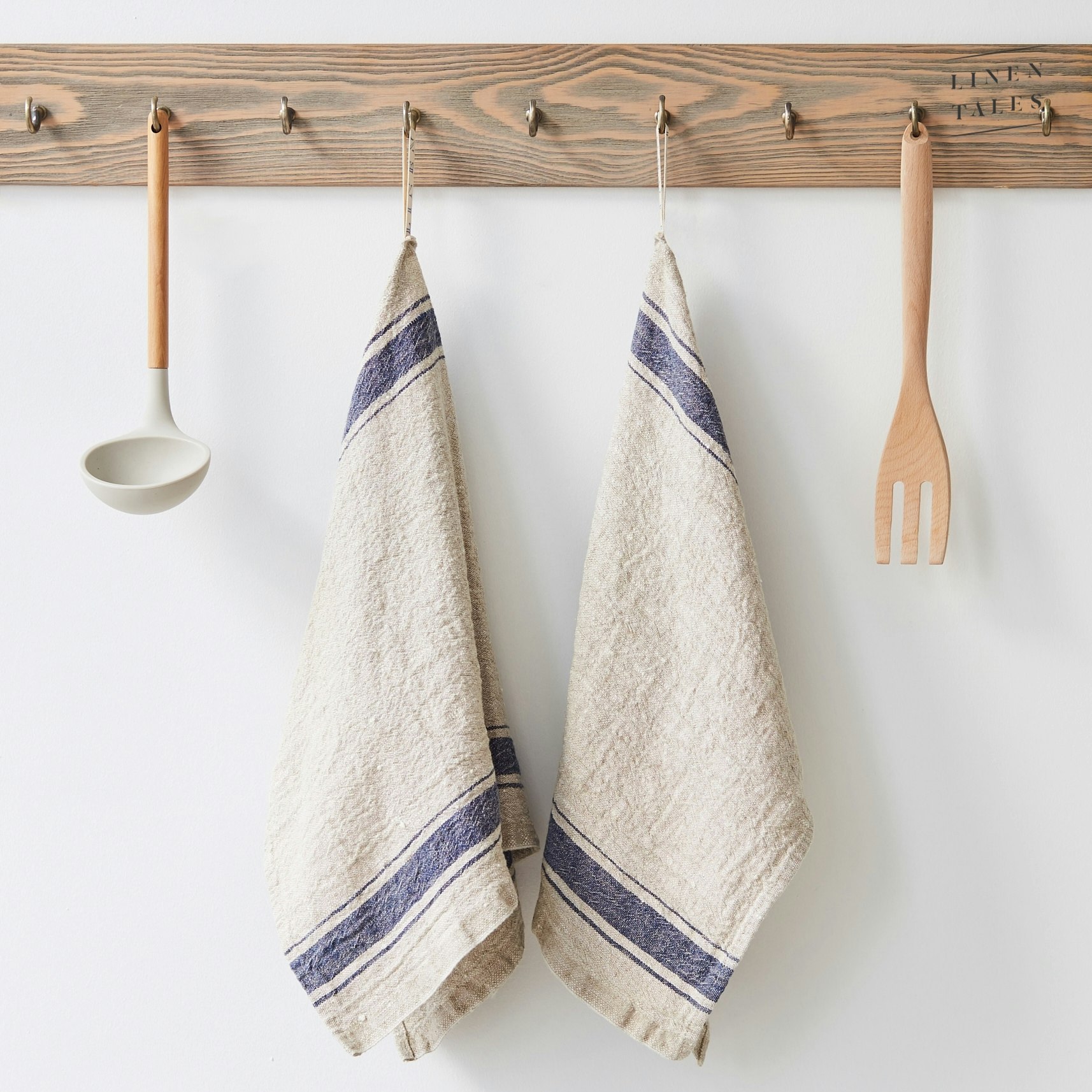 Navy Stripe Vintage Linen Kitchen Towel by Linen Tales