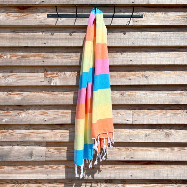 Cotton Hamam Towel In Rainbow Stripe by Anza