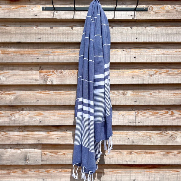 Cotton Hamam Towel In Navy by Anza