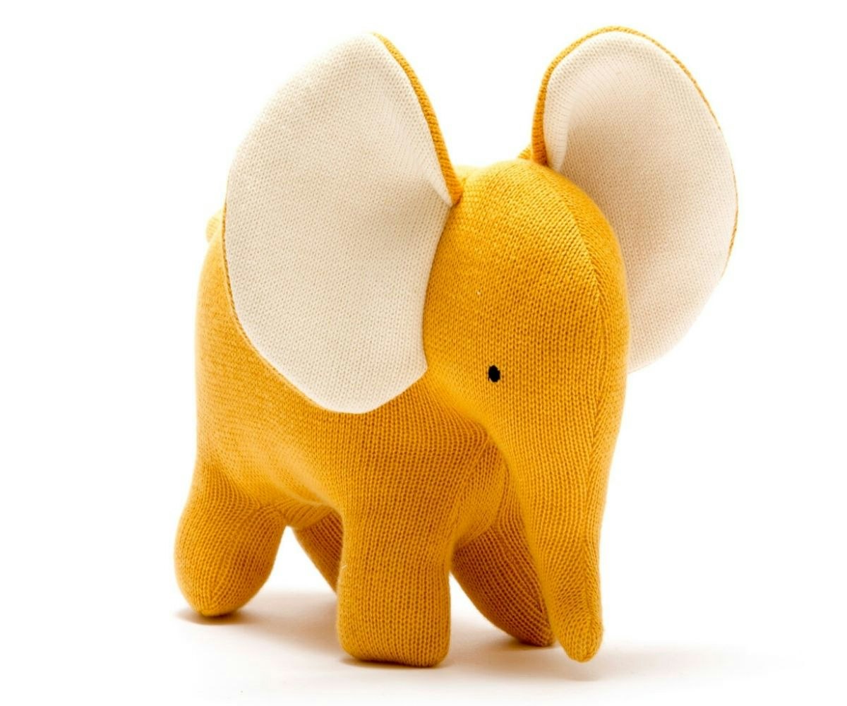 Knitted Mustard Elephant Soft Toy by Best Years