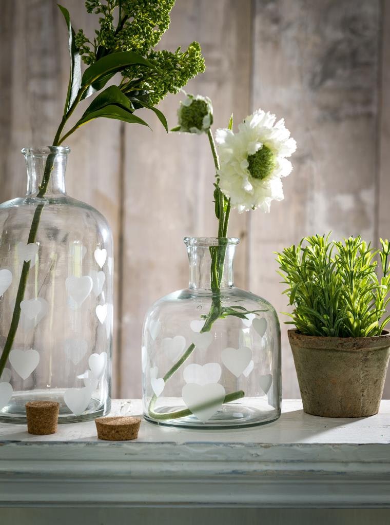 Fat Narrow Neck Glass Jar Vase with Heart Print by Retreat Home