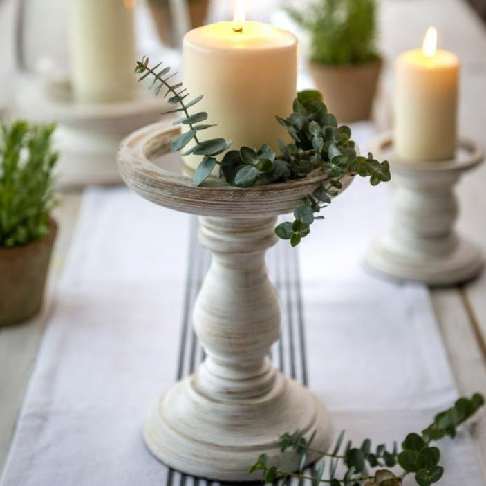 Large White Wood Pillar Candle Holder by Retreat Home