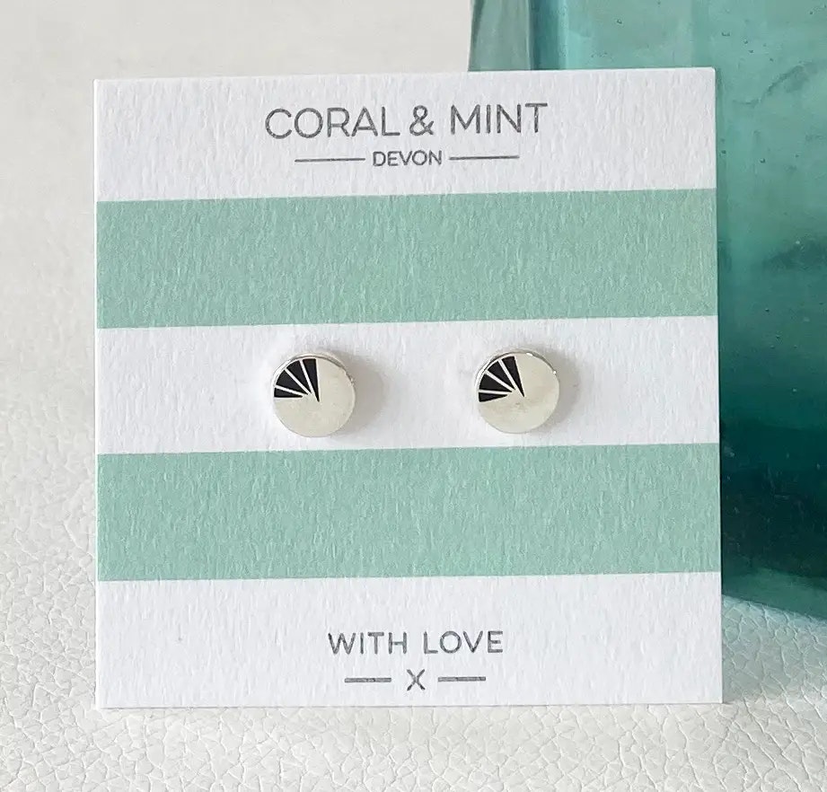 Art Deco Black Enamel Circle Earrings by Coral & Mint