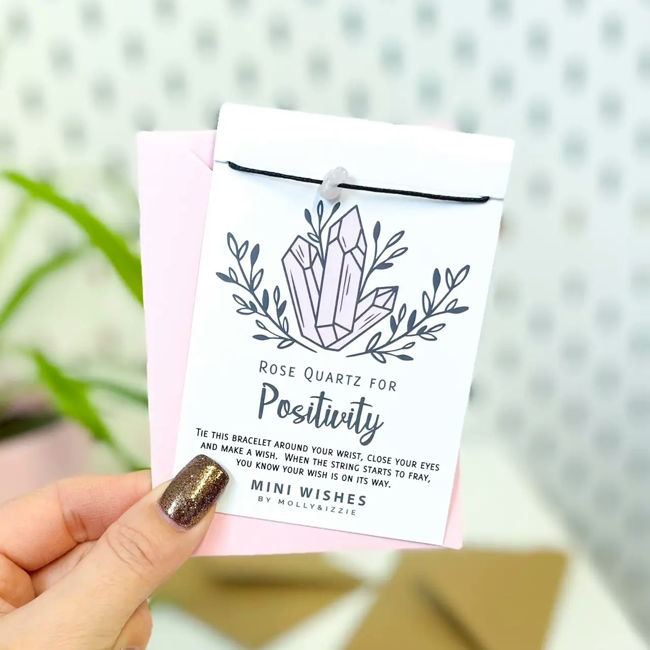 Crystal Mini Wish Bracelet- Rose Quartz for Positivity by Mollie&Izzie