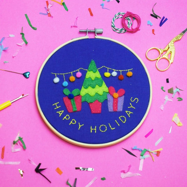 Happy Holidays Deluxe Embroidery Kit by The Make Arcade