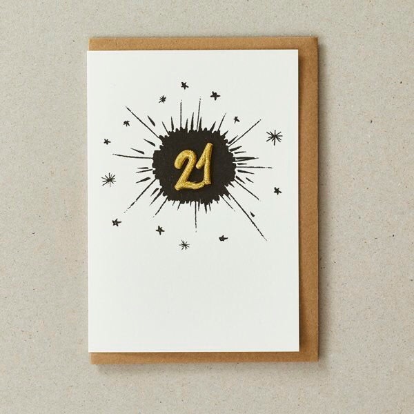 Embroidered Age Charm Card - Age 21 (black) by Petra Boase