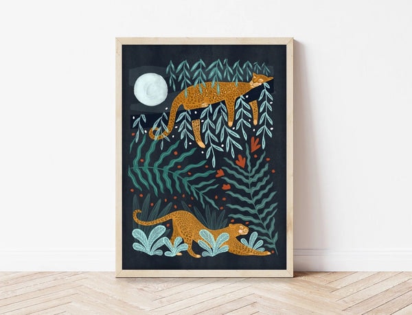 Sleepy Jungle Leopard At Night Print by Esme. L Designs