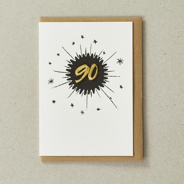 Embroidered Age Charm Card - Age 90 (black) by Petra Boase