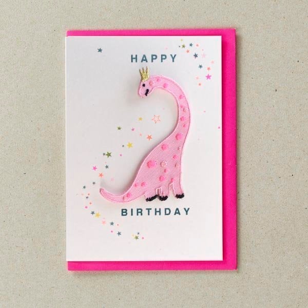 Pink Dinosaur Patch Birthday Card by Petra Boase
