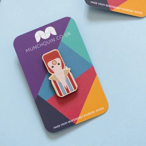 David Bowie As Ziggy Stardust Wooden Pin by Munchquin