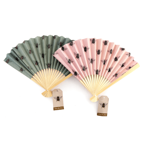 Summer Bee Paper Fan : Sage Green or Pink by Temerity Jones